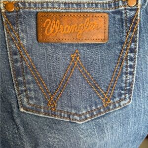 Wrangler Blue Denim Jeans with Brown Leather Patch
